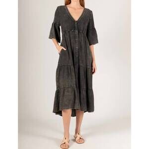 NEW BEFORE YOU COLLECTION mineral wash button up midi dress in charcoal